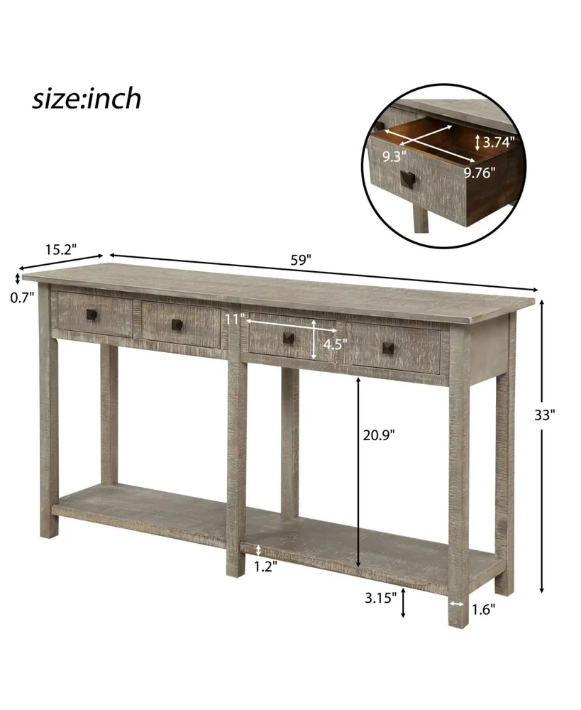 Simplie Fun Rustic Brushed Texture Entryway Table Console Table With Drawers And Bottom Shelf