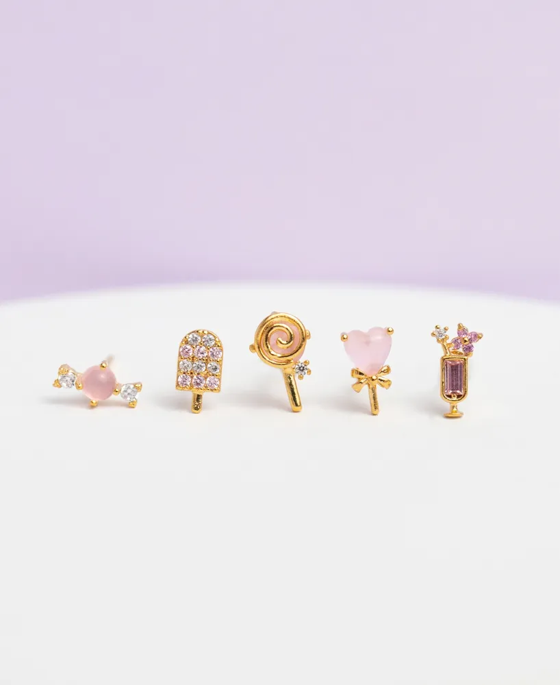 Girls Crew Crystal Pink Candy Sweet Tooth Stud Earring Set