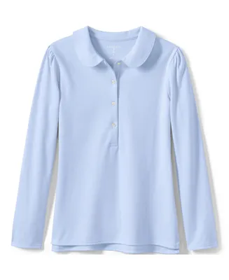 Lands' End Girls School Uniform Long Sleeve Peter Pan Collar Polo Shirt