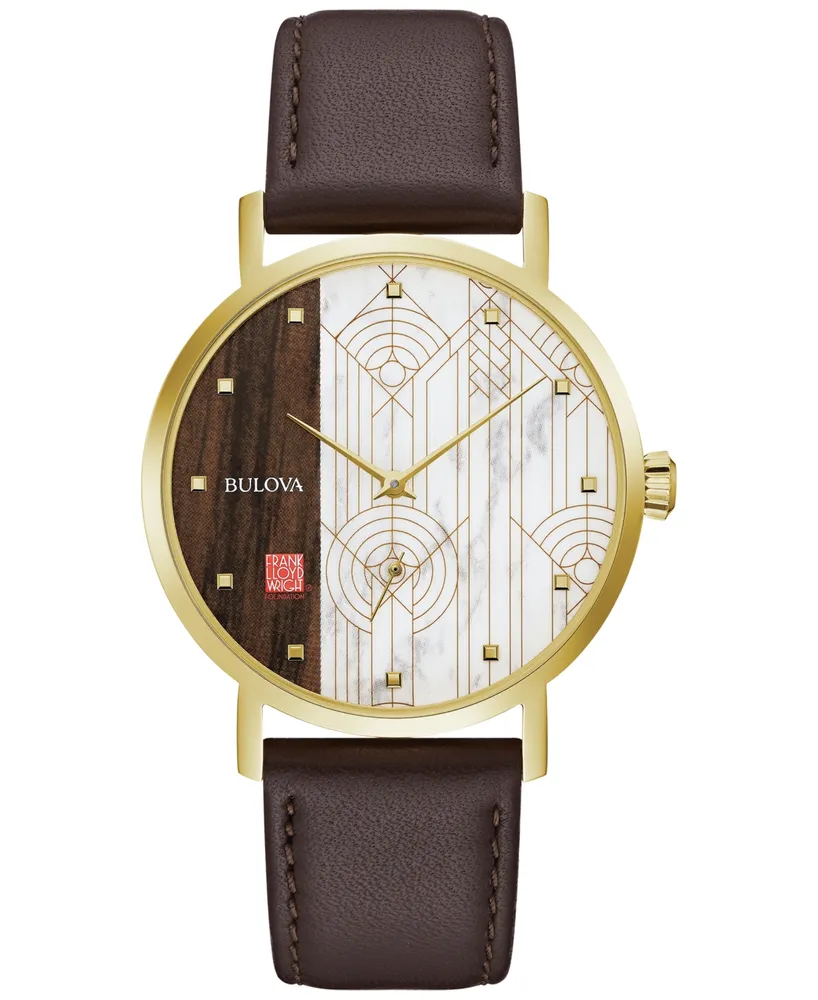 Bulova Men's Frank Lloyd Wright "April Showers" Brown Leather Strap Watch 39mm