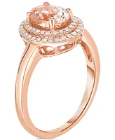 Morganite (1 ct. t.w.) & Diamond (1/5 ct. t.w.) Double Halo Ring in 14k Rose Gold