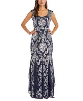 R & M Richards Women's Fleur Sequinned Long A-Line Dress