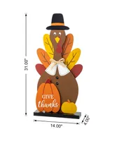 Glitzhome 31" H Thanksgiving Wooden Turkey Porch Decor