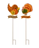 Glitzhome 36.25" H Set of 2 Thanksgiving Metal Turkey and Cornucopia Yard Stake