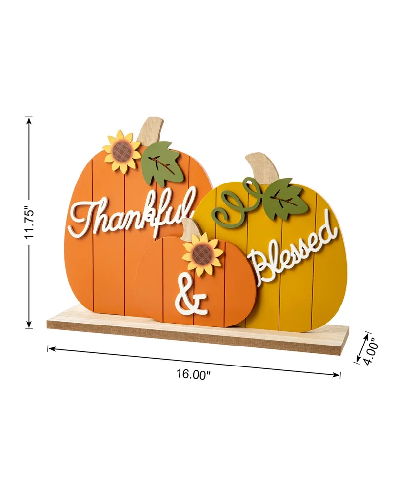 Glitzhome 16" L Thanksgiving Wooden Pumpkins Table Decor