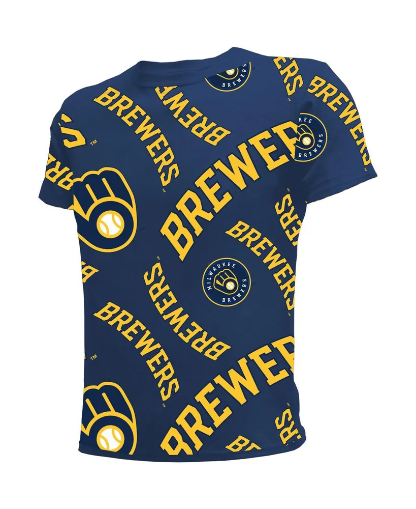 Big Boys and Girls Stitches Navy Milwaukee Brewers Allover Team T-shirt