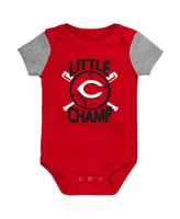 Newborn and Infant Boys Girls Red, Heather Gray Cincinnati Reds Little Champ Three-Pack Bodysuit, Bib Booties Set