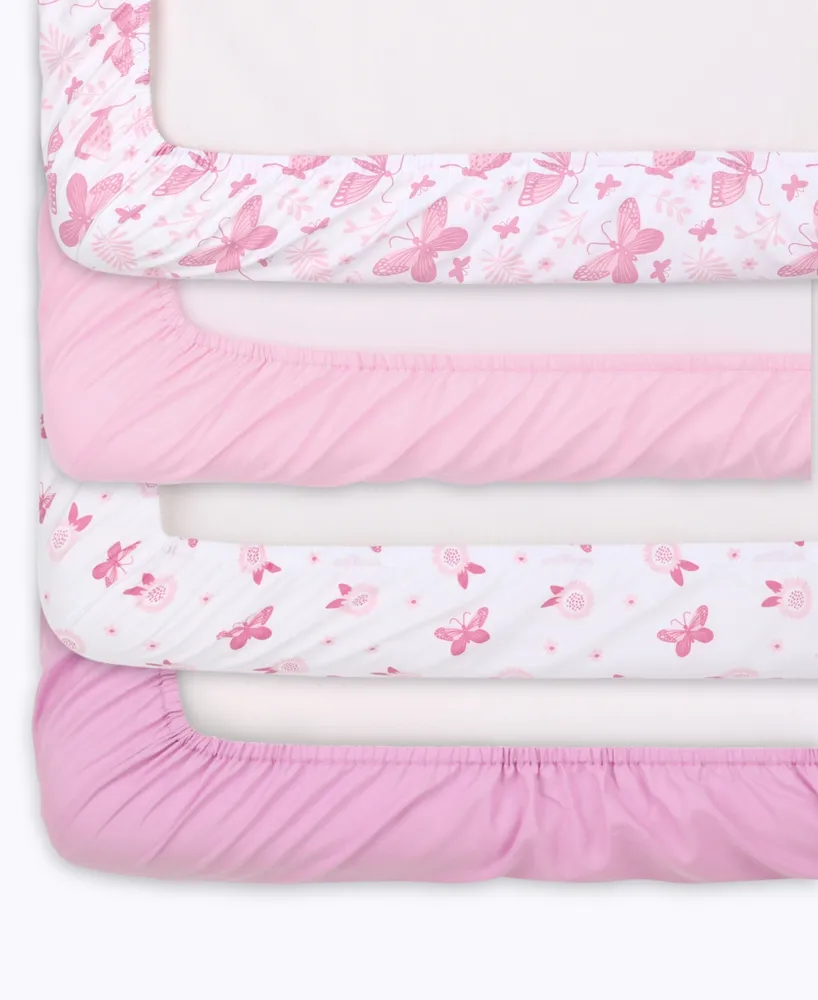 The Peanutshell Pink Butterfly, Rose and Floral Fitted Crib Sheets for Girls, 6-Pack Set, Pink - Assorted Pre