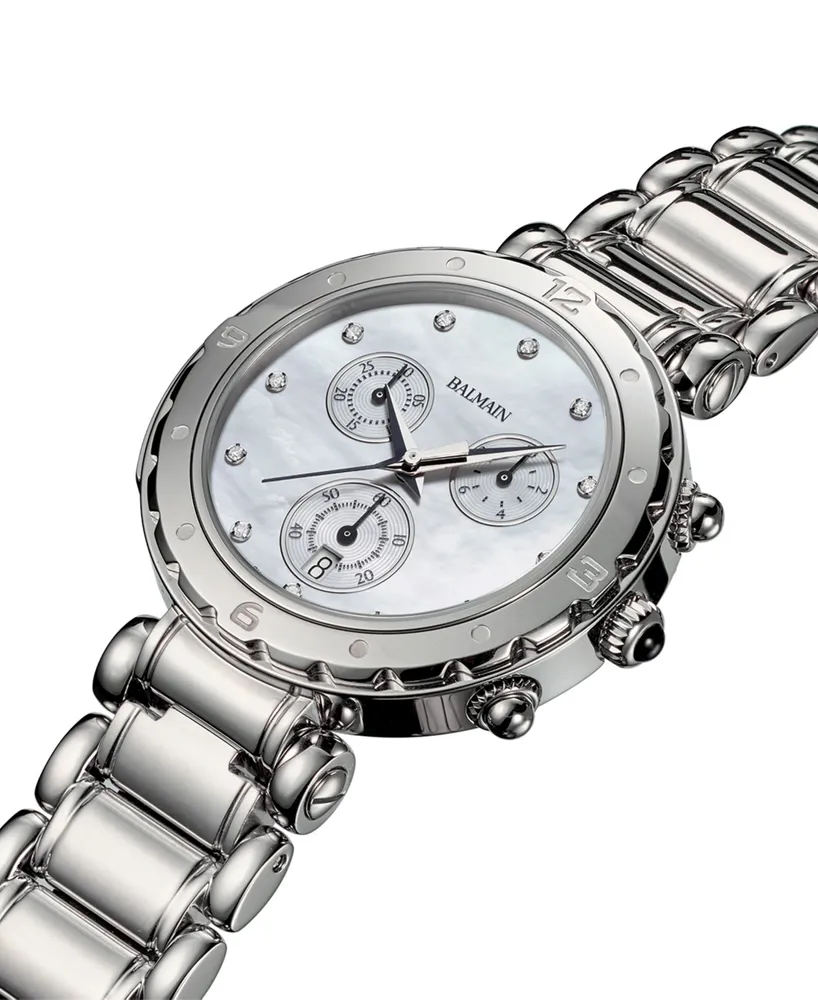 Balmain Women's Swiss Chronograph Balmainia Diamond (1/20 ct. t.w.) Stainless Steel Bracelet Watch 38mm
