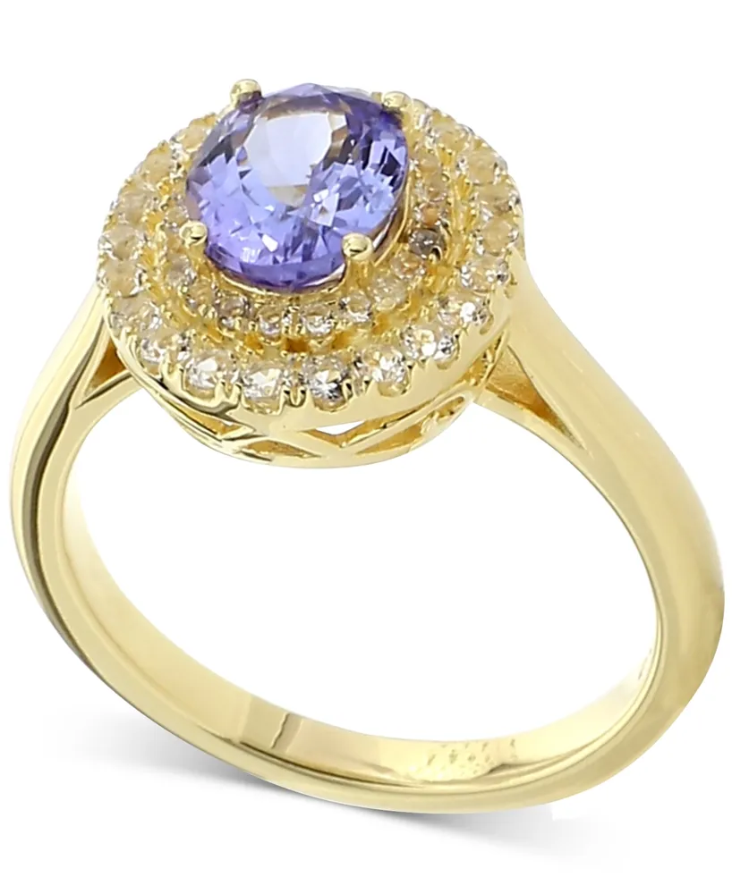 Tanzanite (1-1/2 ct. t.w.) & White Topaz (1/2 ct. t.w.) Halo Ring in 14k Gold-Plated Sterling Silver