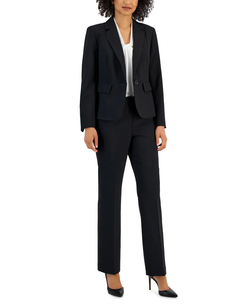 Le Suit Women's Notch-Collar Mid-Rise Straight-Leg Pantsuit