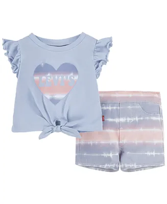 Levi's Baby Girls T-shirt and Pull On Denim Shorts, 2 Piece Set