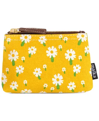 Maika Caramel Floral-Print Small Canvas Zip Pouch