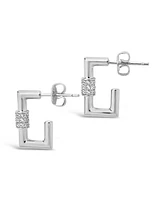 Sterling Forever Square Cubic Zirconia Carabiner Clip Huggie Hoop Earrings