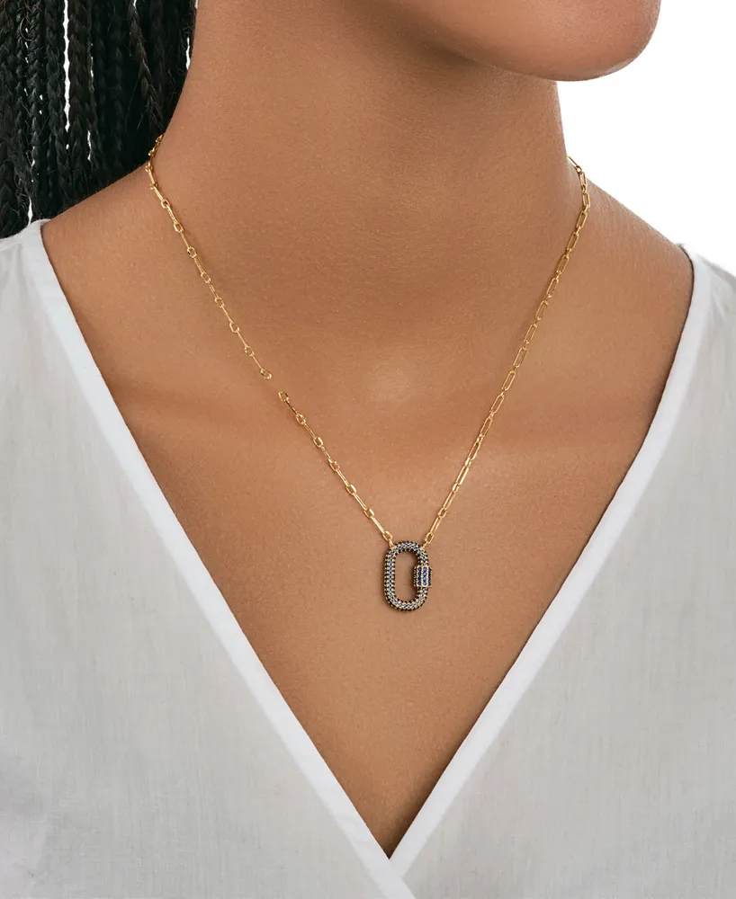 Sterling Forever Pave Cubic Zirconia Carabiner Lock Necklace