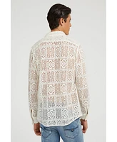 Guess Men's Long Sleeve Craft Crochet Shirt