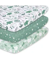 The Peanutshell Pack n Play, Mini Crib, Portable Crib or Fitted Playard Sheets for Baby Boy or Girl, 3 Pack Set, Green Safari