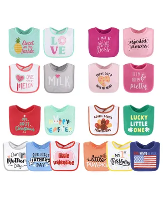 The Peanutshell Baby Girls Terry Bibs, 18 Pack for Feeding, Teething, or Drooling|Girl Foods/Holiday