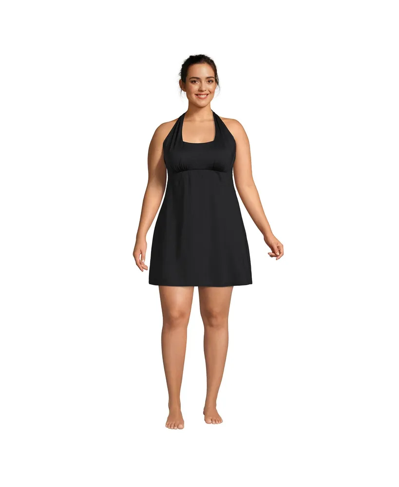 Lands' End Plus Square Neck Halter Swim Dress One Piece Swimsuit