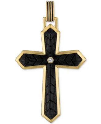 Esquire Men's Jewelry Cubic Zirconia Carbon Fiber Cross Pendant in 14k Gold-Plated Sterling Silver, Created for Macy's