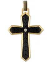 Esquire Men's Jewelry Cubic Zirconia Carbon Fiber Cross Pendant in 14k Gold-Plated Sterling Silver, Created for Macy's