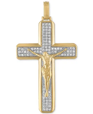 Esquire Men's Jewelry Cubic Zirconia Crucifix Cross Pendant in Sterling Silver & 14k Gold-Plate, Created for Macy's