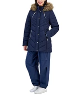 Maralyn & Me Juniors' Faux-Fur-Trim Hooded Puffer Coat, Created for Macy's