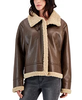 Maralyn & Me Juniors' Faux-Shearling Moto Jacket