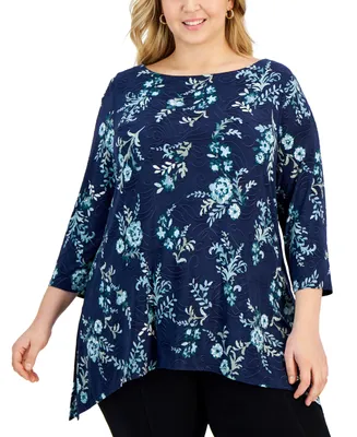 Jm Collection Plus Size Flowing Foliage Jacquard Top, Created for Macy's