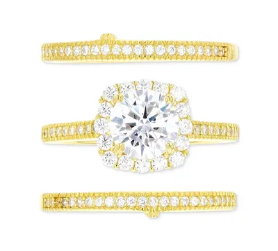 3-Pc. Set Cubic Zirconia Ring & Bands 14k Gold-Plated Sterling Silver