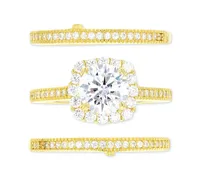 3-Pc. Set Cubic Zirconia Ring & Bands 14k Gold-Plated Sterling Silver