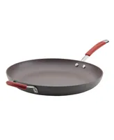Rachael Ray Cucina Hard Anodized Nonstick Frying Pan with Helper Handle, 14", Gray, Cranberry Red