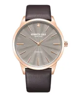 Kenneth Cole New York Men's Quartz Genuine Diamond Accents Brown Genuine Leather Watch 43.5mm
