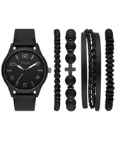 Folio Men's Three Hand Gunmetal 46mm Watch and Bracelets Gift Set, 5 Pieces