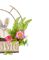 Rabbit Couple Floral Springtime "Welcome" Wreath 19" Unlit