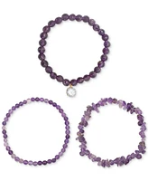 3-Pc. Set Amethyst, Purple Quartz & Cubic Zirconia Stretch Bracelets