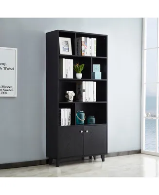 Simplie Fun 68" Bookcase With 2 Doors, Bookshelf