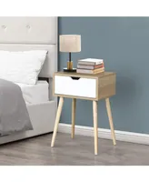 Simplie Fun Side Table With Drawer And Rubber Wood Legs