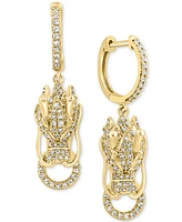 Effy Diamond (5/8 ct. t.w.) & Ruby (1/20 ct. t.w.) Dragon Head Drop Earrings in 14k Gold