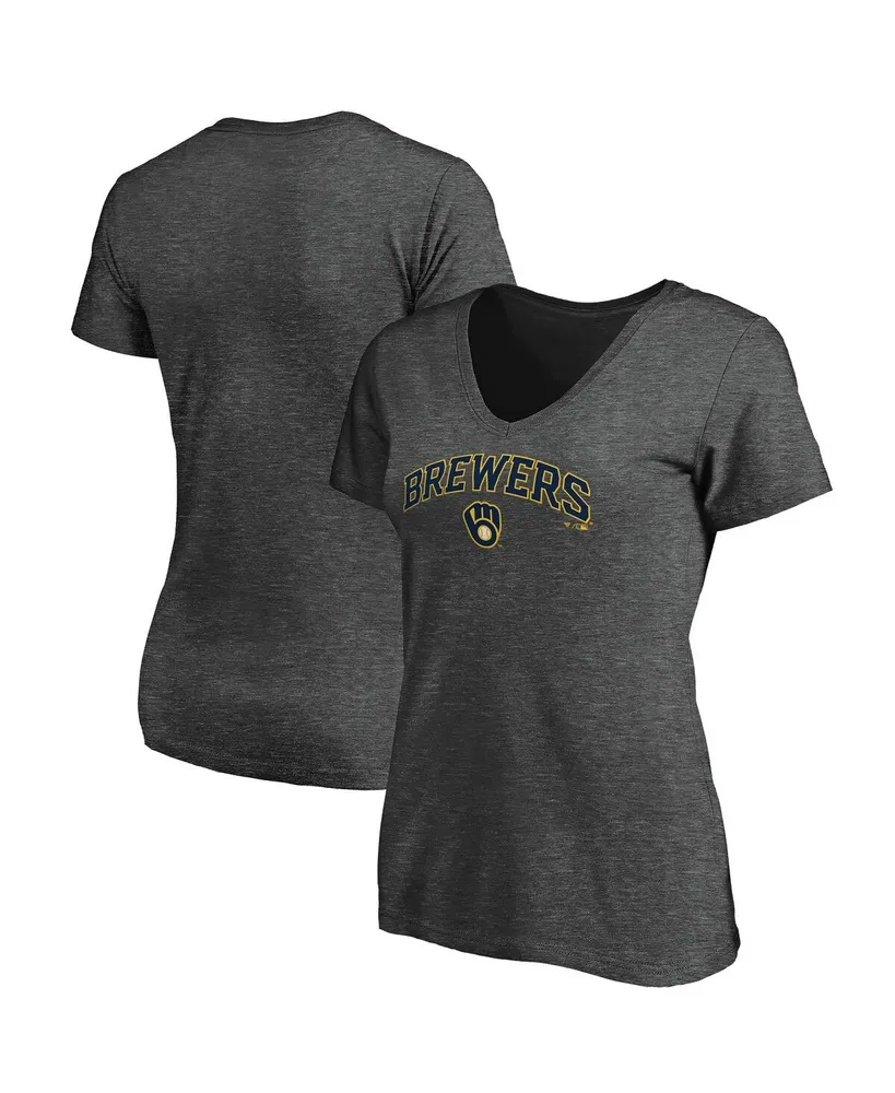 Women's Fanatics Branded Heathered Gray Milwaukee Brewers Core Official Logo V-Neck T-Shirt