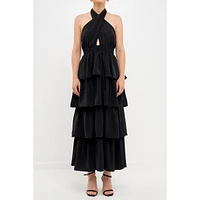endless rose Women's Crossed Halter Neck Tiered Maxi Dress