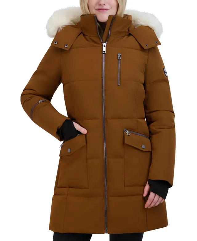 $640 Vince Camuto Women's Black Winter Jacket Faux-Fur Hooded