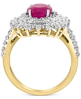 Effy Ruby (1-7/8 ct. t.w.) & Diamond (1/4 Halo Statement Ring 14k Two-Tone Gold (Also Sapphire)