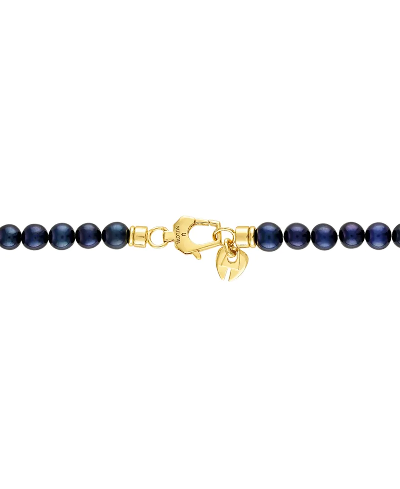 Bulova Men's Marine Star Blue Freshwater Pearl (8mm) & Diamond (1/4 ct. t.w.) Beaded 22" Necklace in 14k Gold-Plated Sterling Silver