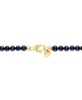 Bulova Men's Marine Star Blue Freshwater Pearl (8mm) & Diamond (1/4 ct. t.w.) Beaded 22" Necklace in 14k Gold-Plated Sterling Silver