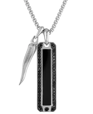 Bulova Men's Icon Black Onyx & Black Diamond (3/4 ct. t.w.) Pendant Necklace in Sterling Silver, 24" + 2" extender