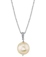 Cultured Golden South Sea Pearl (9mm) & Diamond Accent 18" Pendant Necklace in Sterling Silver