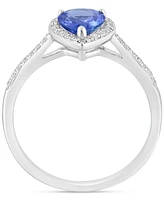 Effy Tanzanite (7/8 ct. t.w.) & Diamond (1/6 ct. t.w.) Pear Halo Ring in Sterling Silver