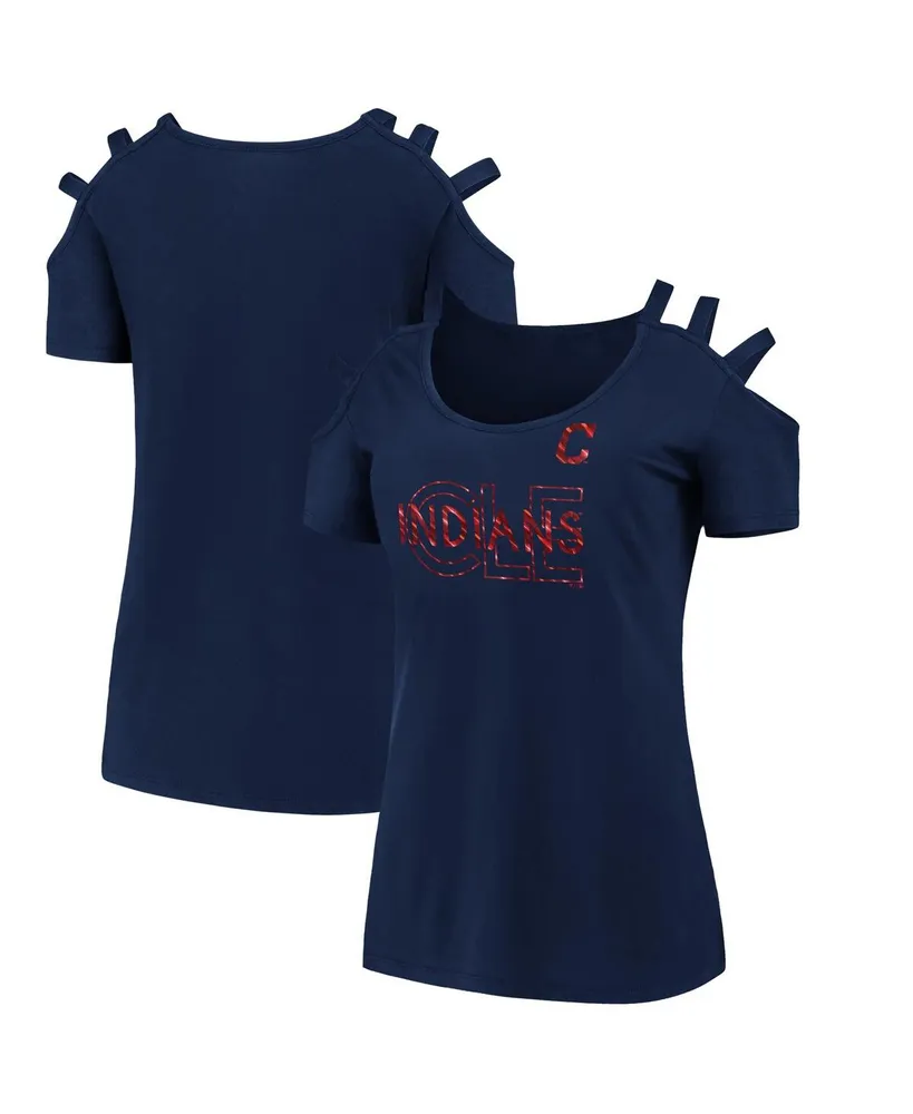 Women's Fanatics Navy Cleveland Guardians Three Strap Open Shoulder T-shirt