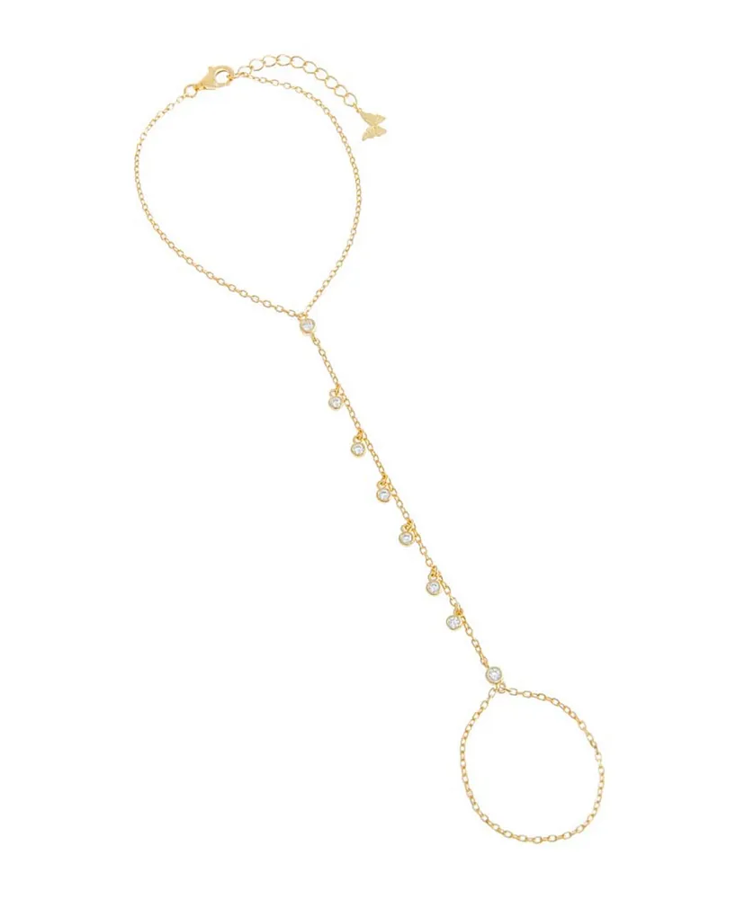 by Adina Eden 14k Gold-Plated Sterling Silver Shaky Color Cubic Zirconia Hand Chain Bracelet